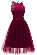 Navy Blue Halter Neck Lace Tulle Homecoming Dress With Satin Bow Elegant A Line For Teens And Young Women