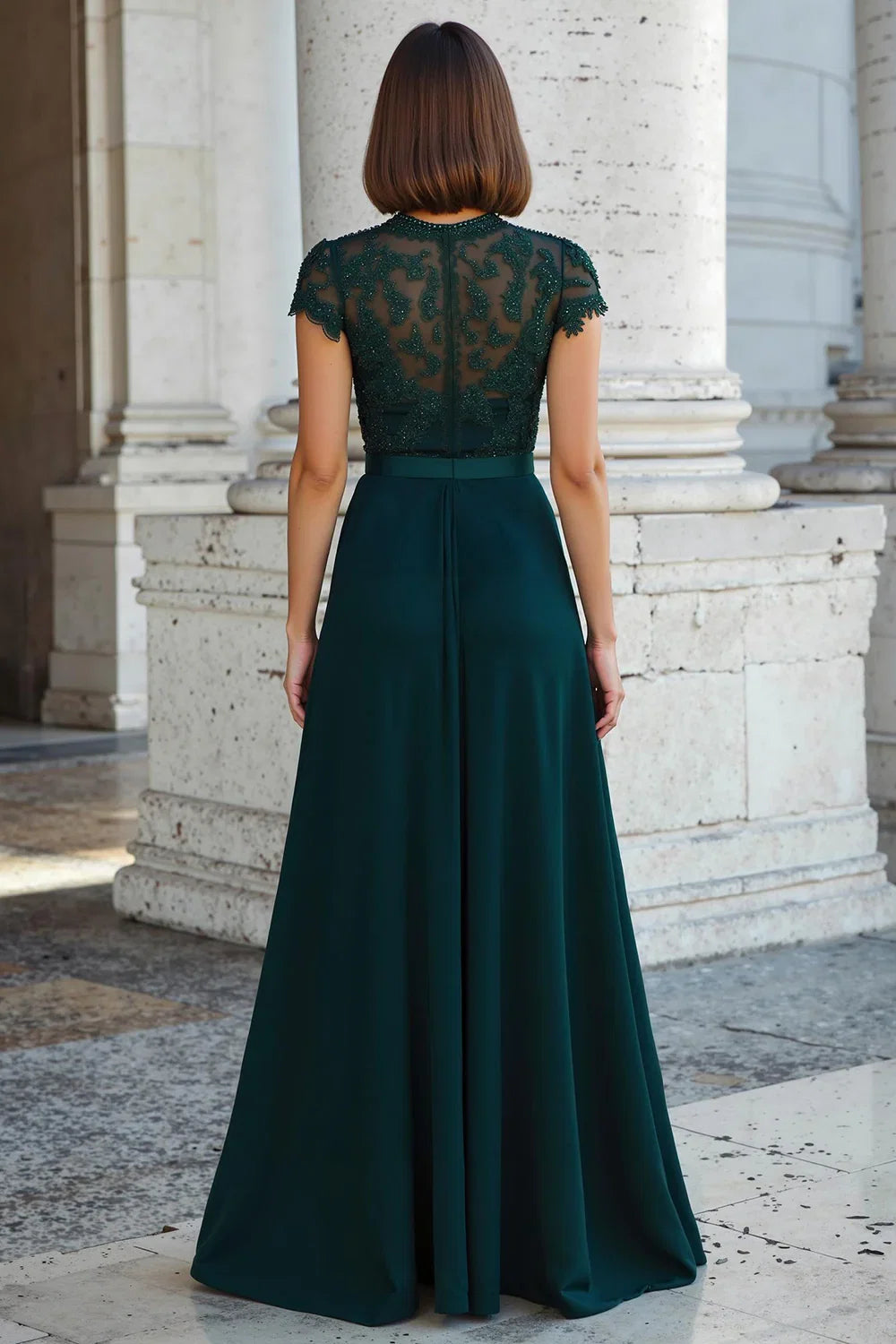 A-Line Halter Neck Short Sleeve Zipper Up Floor-Length Mother of the Bride Dress