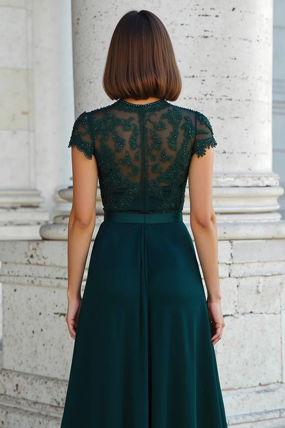 A-Line Halter Neck Short Sleeve Zipper Up Floor-Length Mother of the Bride Dress