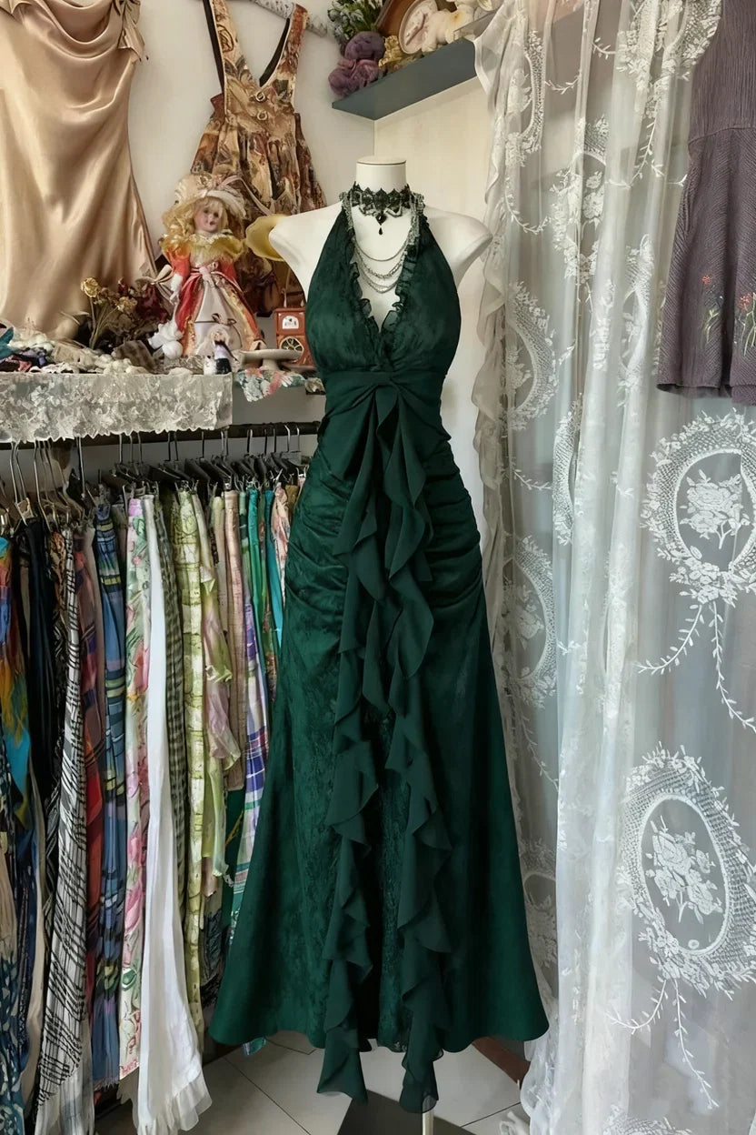 A-Line Halter Neck Sleeveless Backless Floor-Length Evening Dress