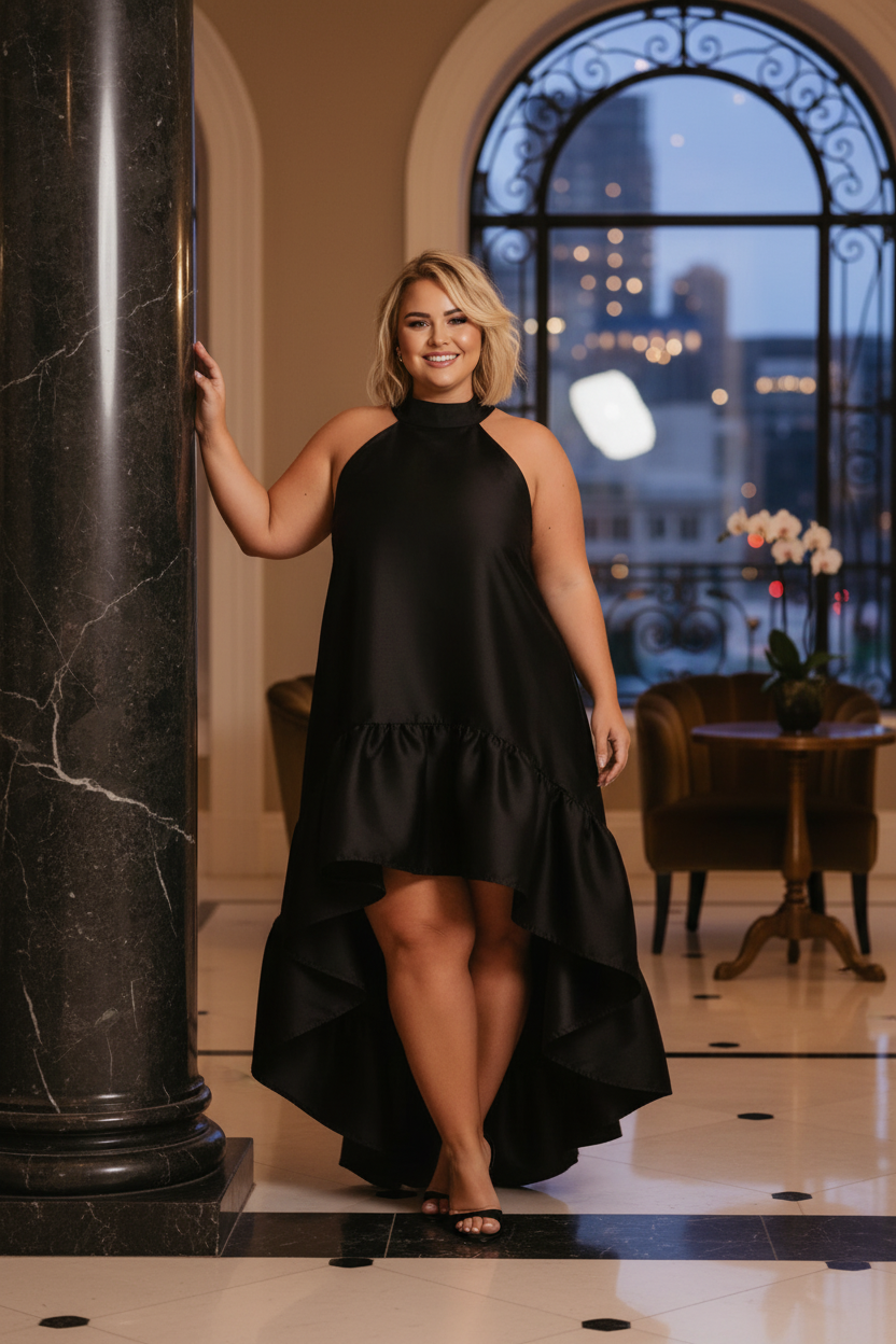 A-Line Halter Neck Sleeveless Backless Floor-Length Plus Size Prom Dress