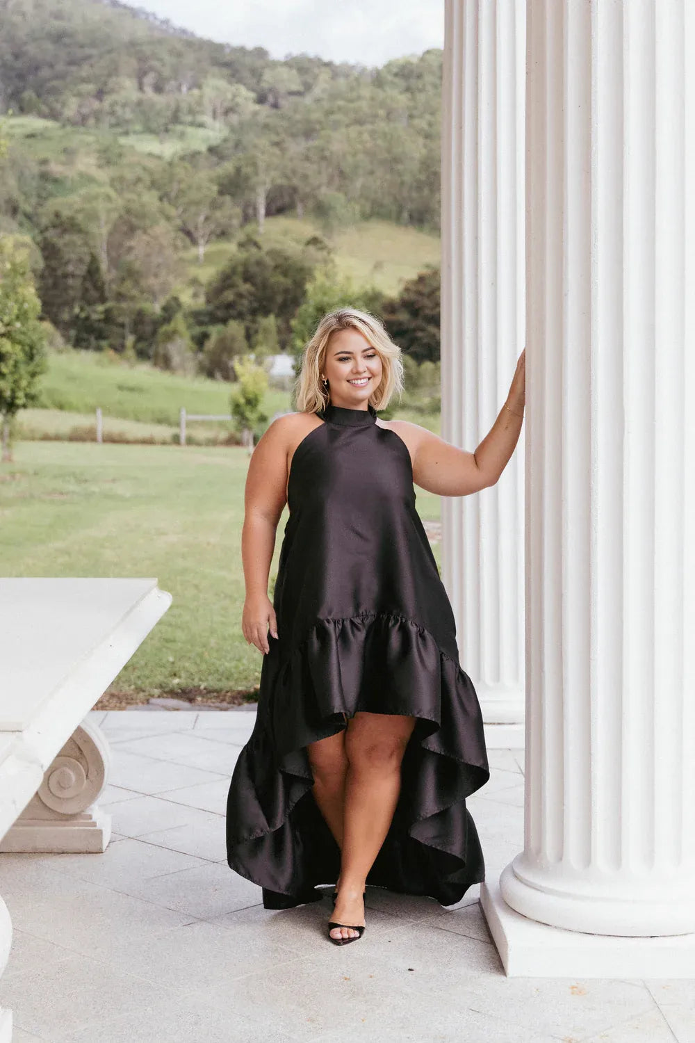 A-Line Halter Neck Sleeveless Backless Floor-Length Plus Size Prom Dress