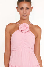 A-Line Halter Neck Sleeveless Backless Floor-Length Prom Dress