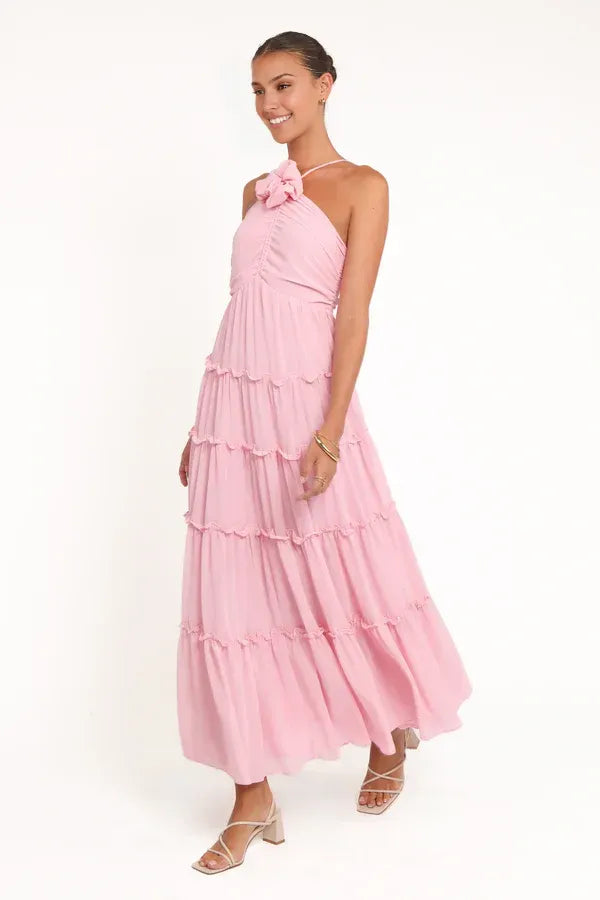 A-Line Halter Neck Sleeveless Backless Floor-Length Prom Dress