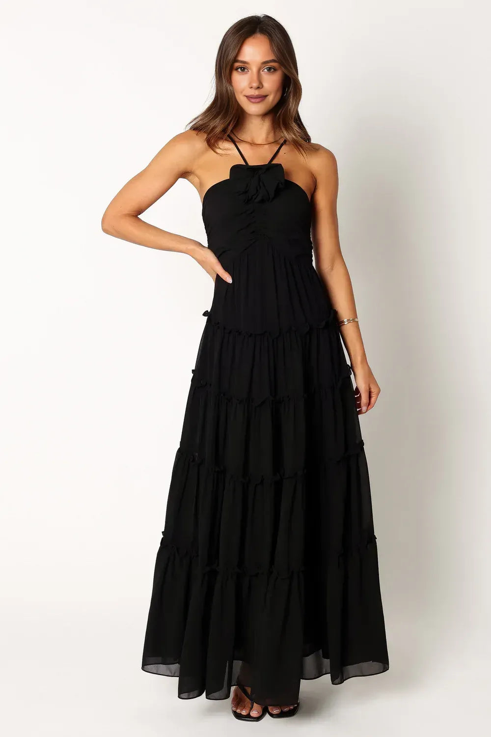 A-Line Halter Neck Sleeveless Backless Floor-Length Prom Dress