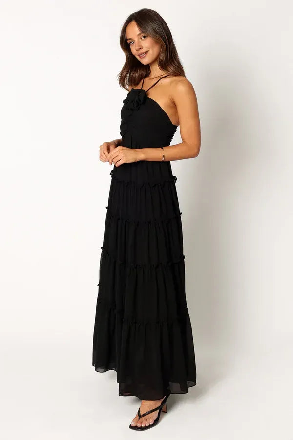 A-Line Halter Neck Sleeveless Backless Floor-Length Prom Dress