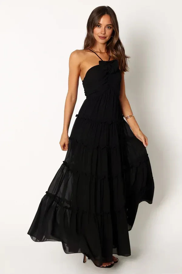 A-Line Halter Neck Sleeveless Backless Floor-Length Prom Dress
