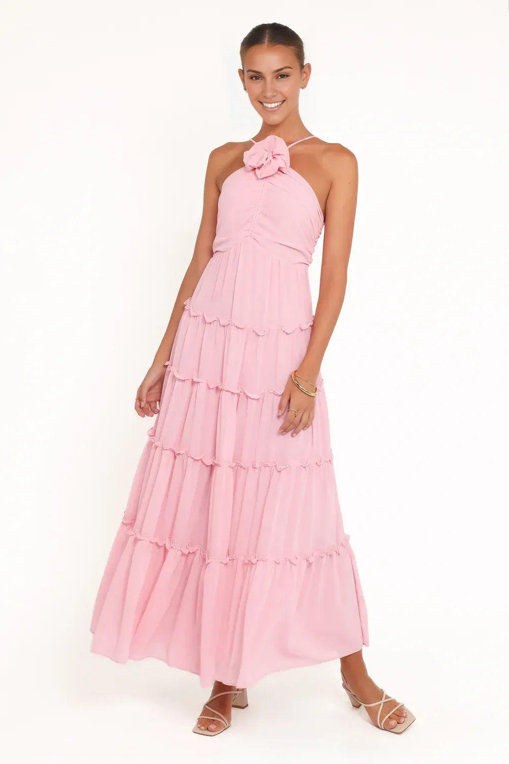 A-Line Halter Neck Sleeveless Backless Floor-Length Prom Dress