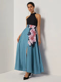 A-Line Halter Sleeveless Zipper Up Floor-Length Evening Dress