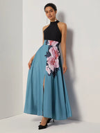 A-Line Halter Sleeveless Zipper Up Floor-Length Evening Dress