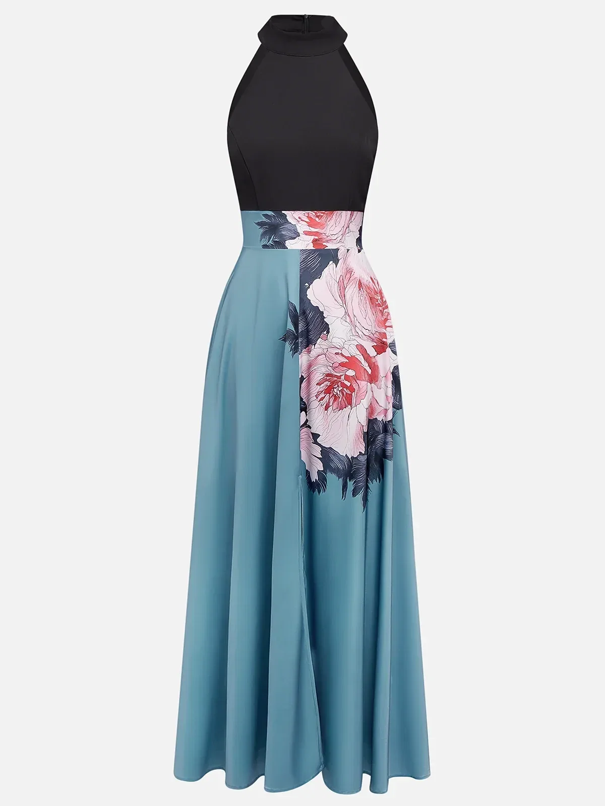 A-Line Halter Sleeveless Zipper Up Floor-Length Evening Dress