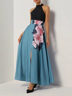 A-Line Halter Sleeveless Zipper Up Floor-Length Evening Dress