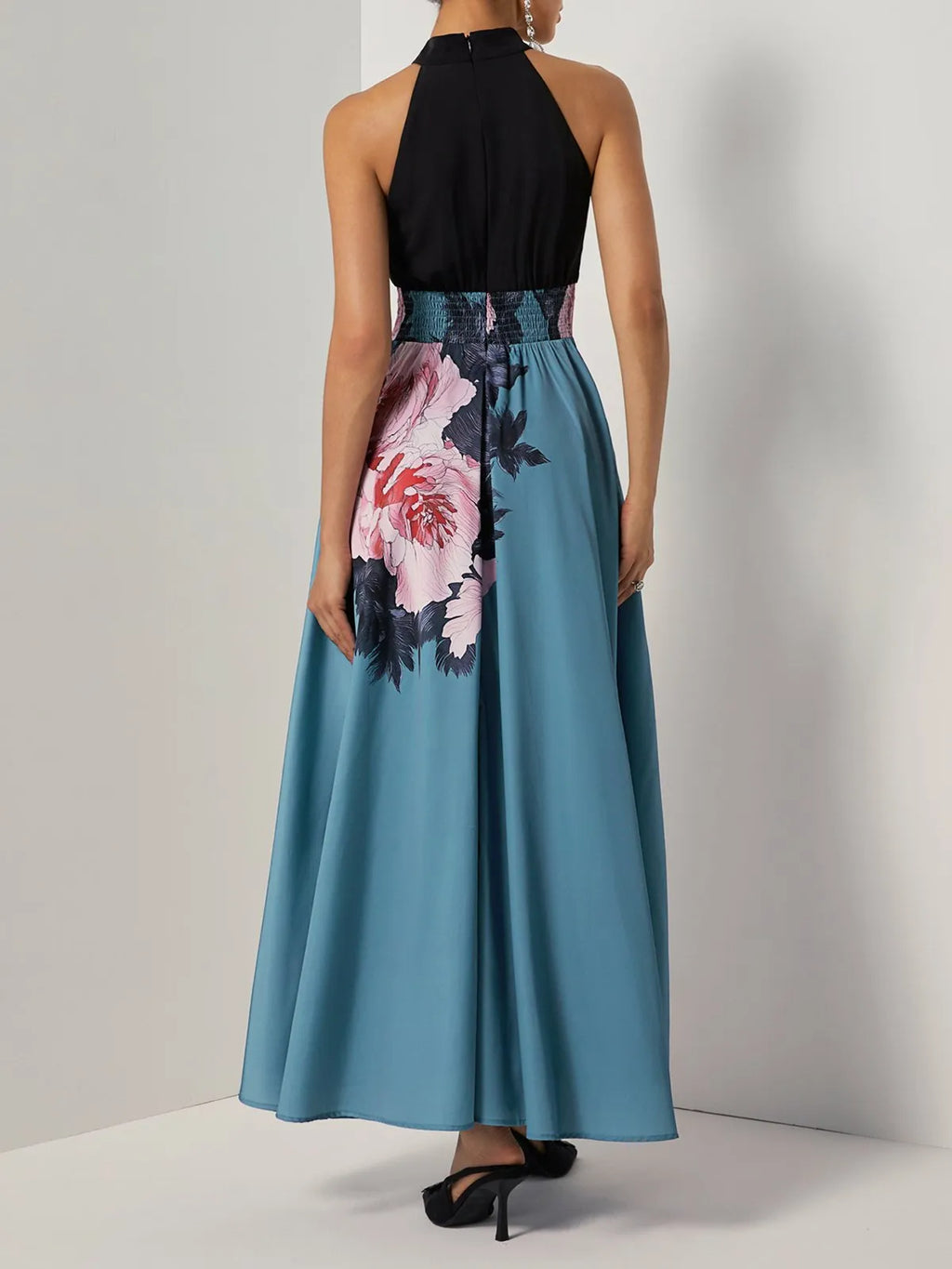 A-Line Halter Sleeveless Zipper Up Floor-Length Evening Dress