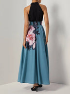 A-Line Halter Sleeveless Zipper Up Floor-Length Evening Dress