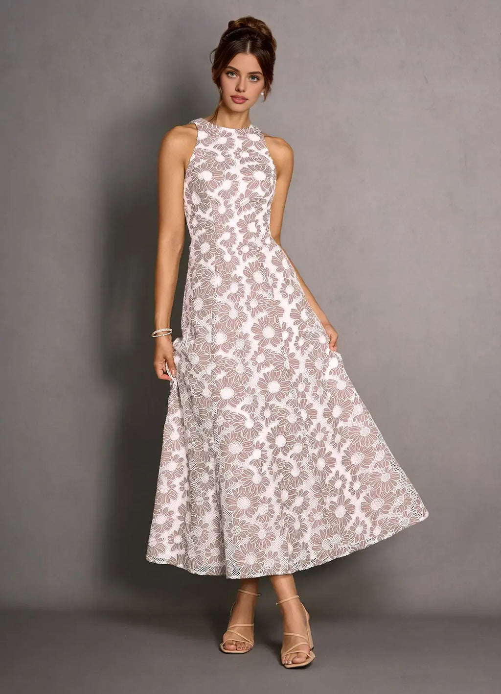 A-Line High Neck Sleeveless Backless Ankle-Length Evening Dress