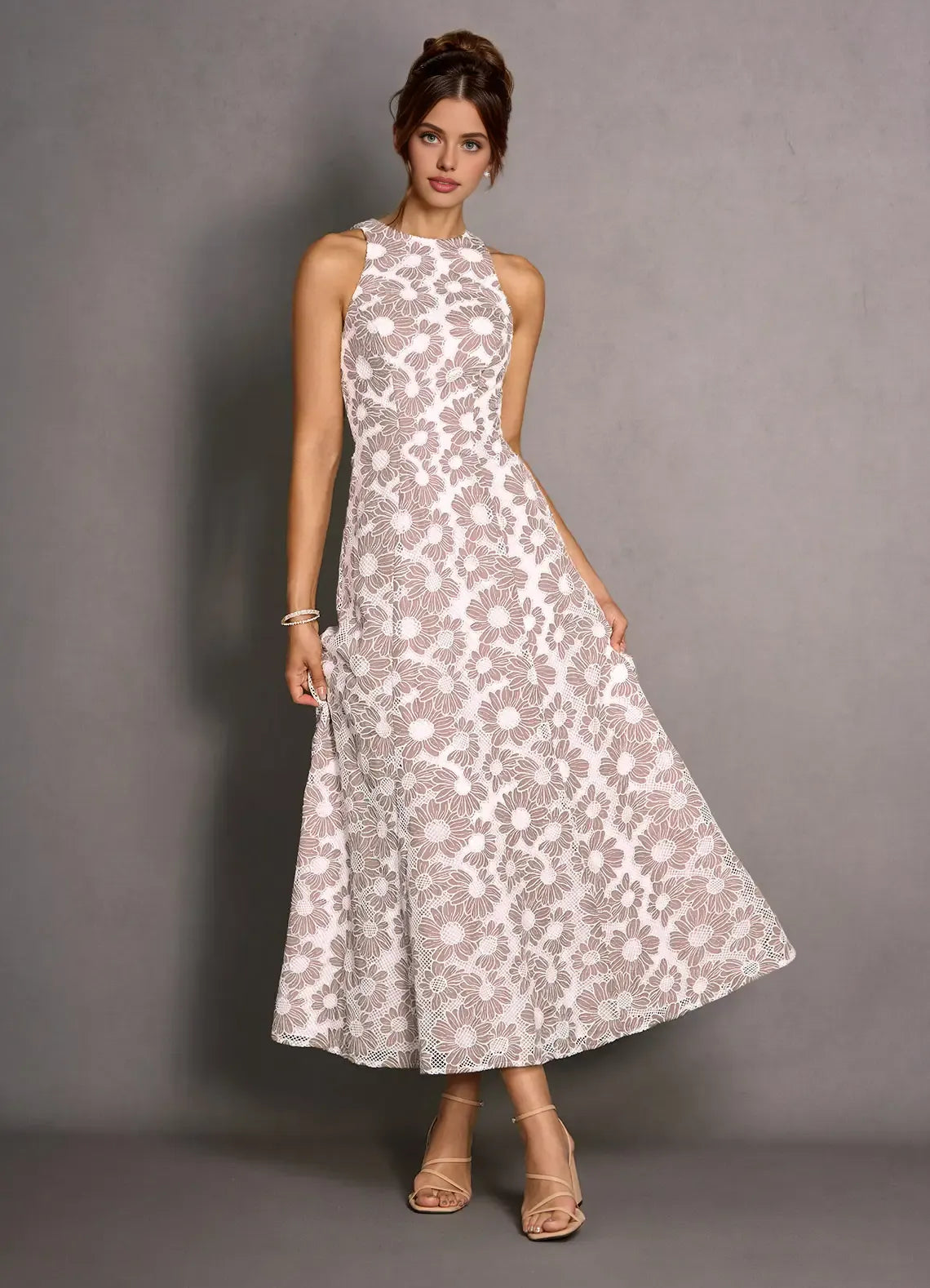 A-Line High Neck Sleeveless Backless Ankle-Length Evening Dress