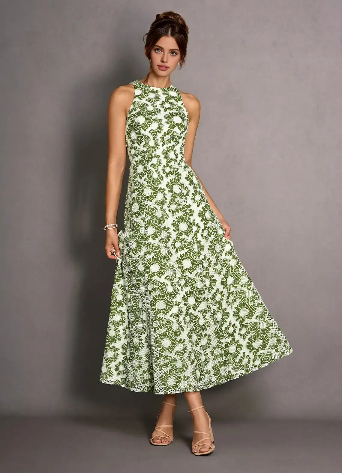 A-Line High Neck Sleeveless Backless Ankle-Length Evening Dress
