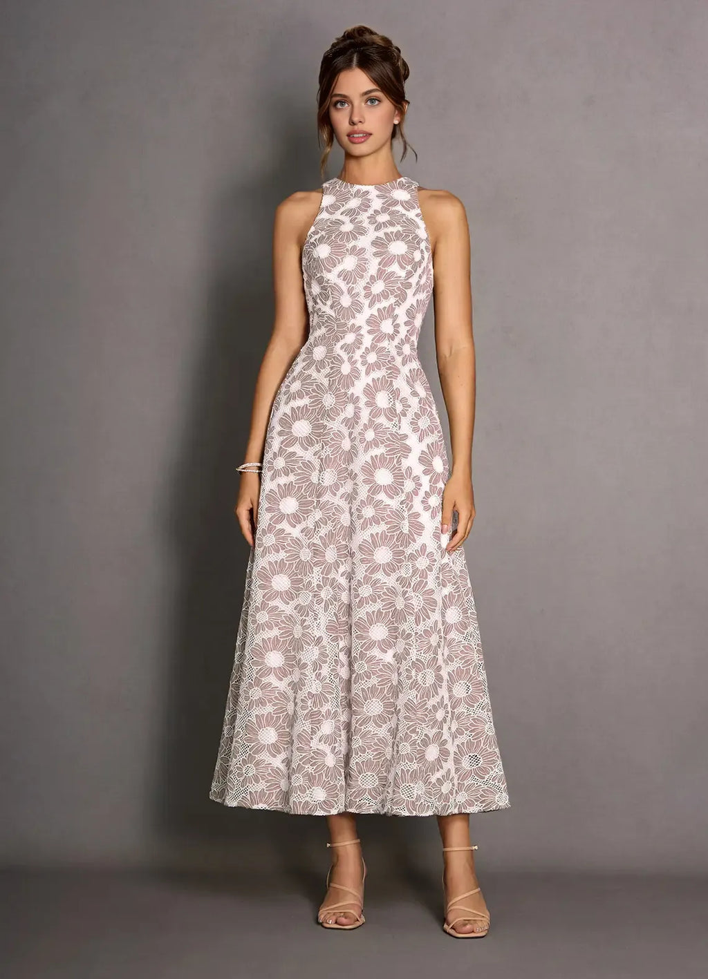 A-Line High Neck Sleeveless Backless Ankle-Length Evening Dress