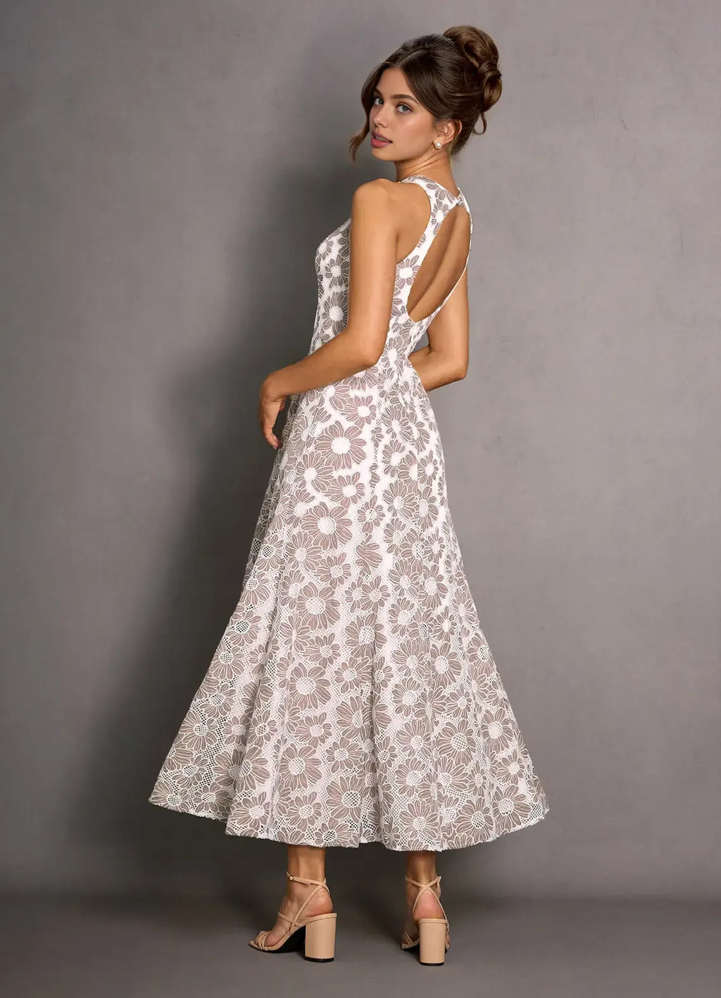 A-Line High Neck Sleeveless Backless Ankle-Length Evening Dress