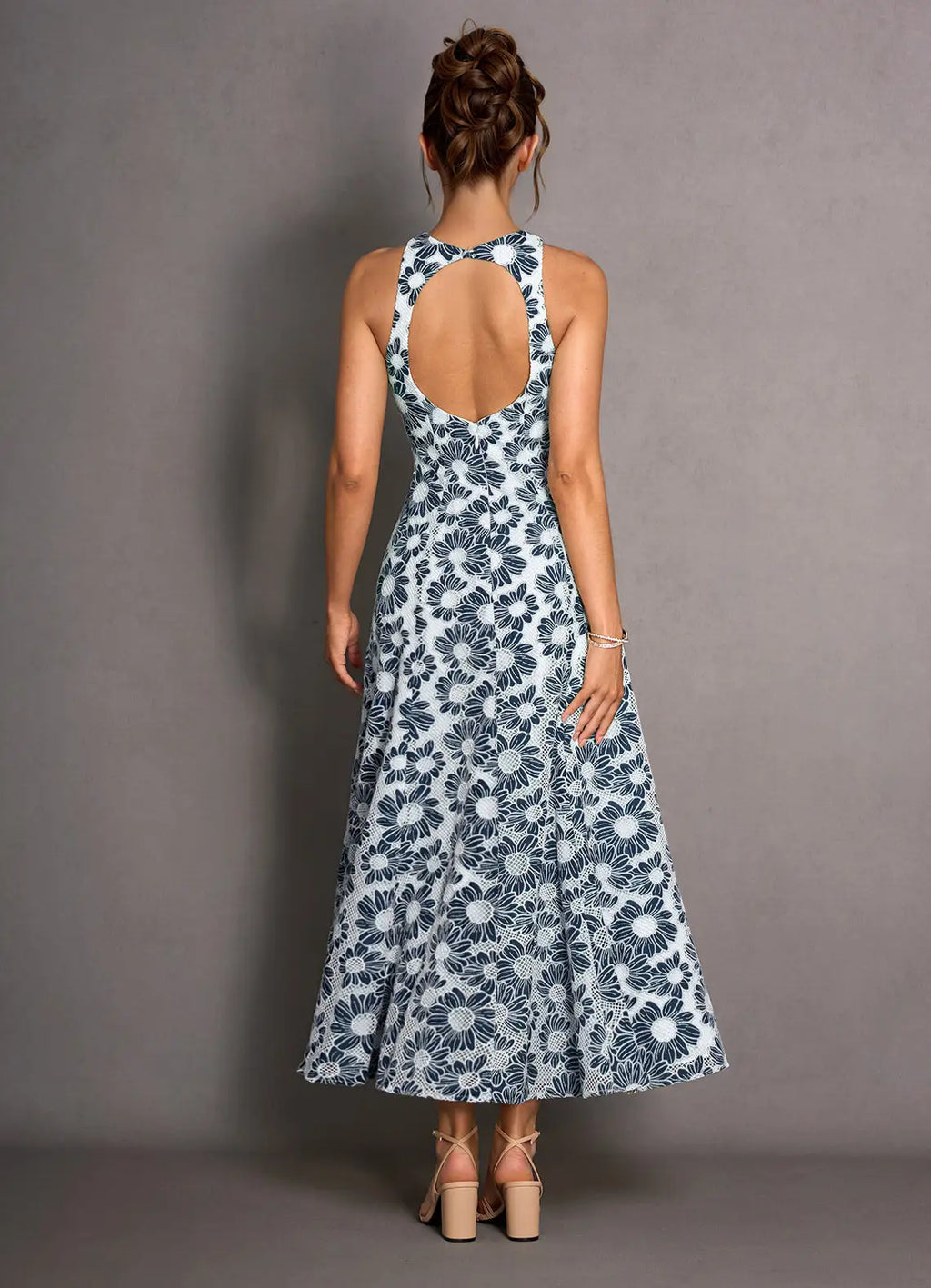 A-Line High Neck Sleeveless Backless Ankle-Length Evening Dress