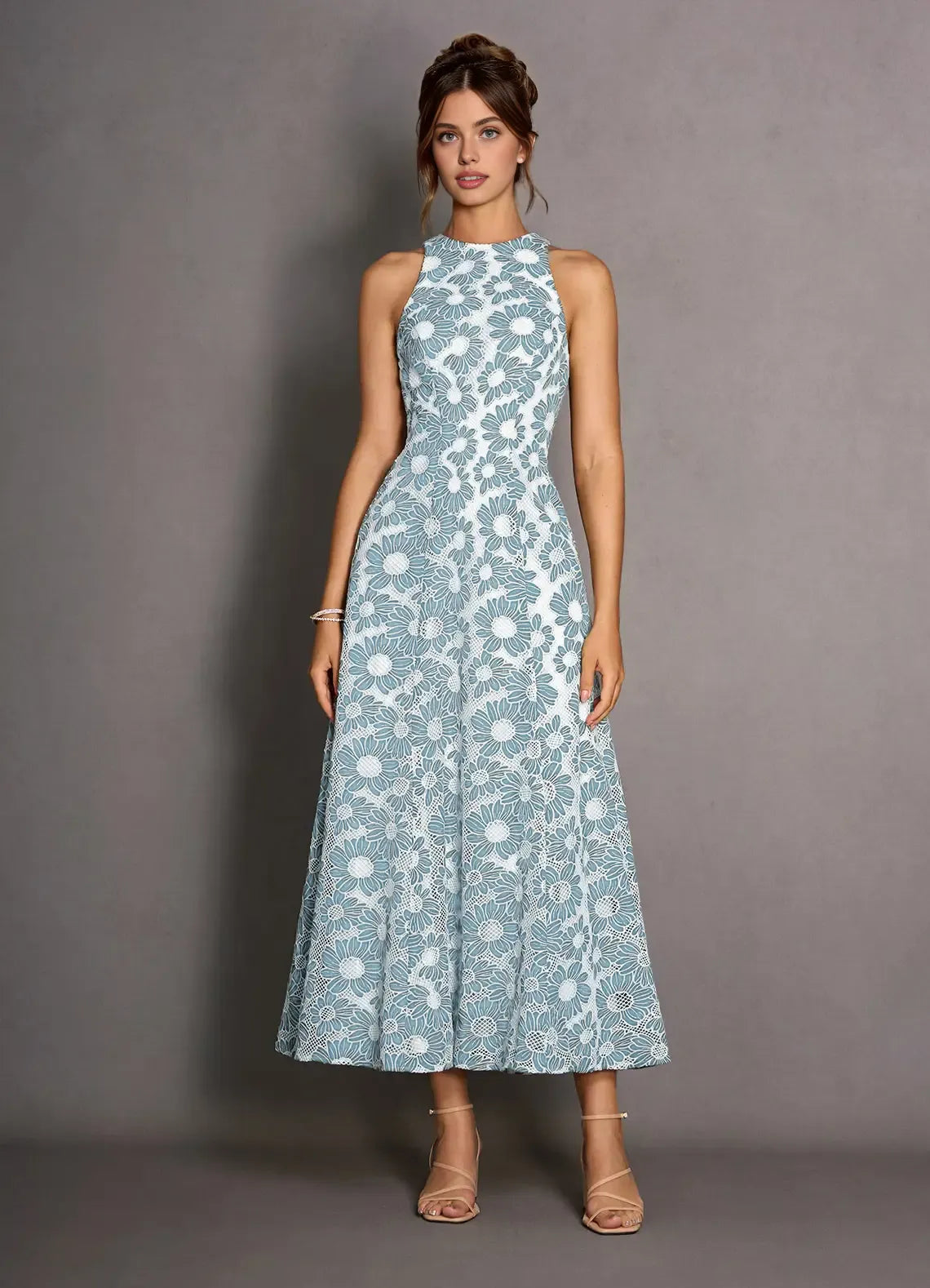 A-Line High Neck Sleeveless Backless Ankle-Length Evening Dress