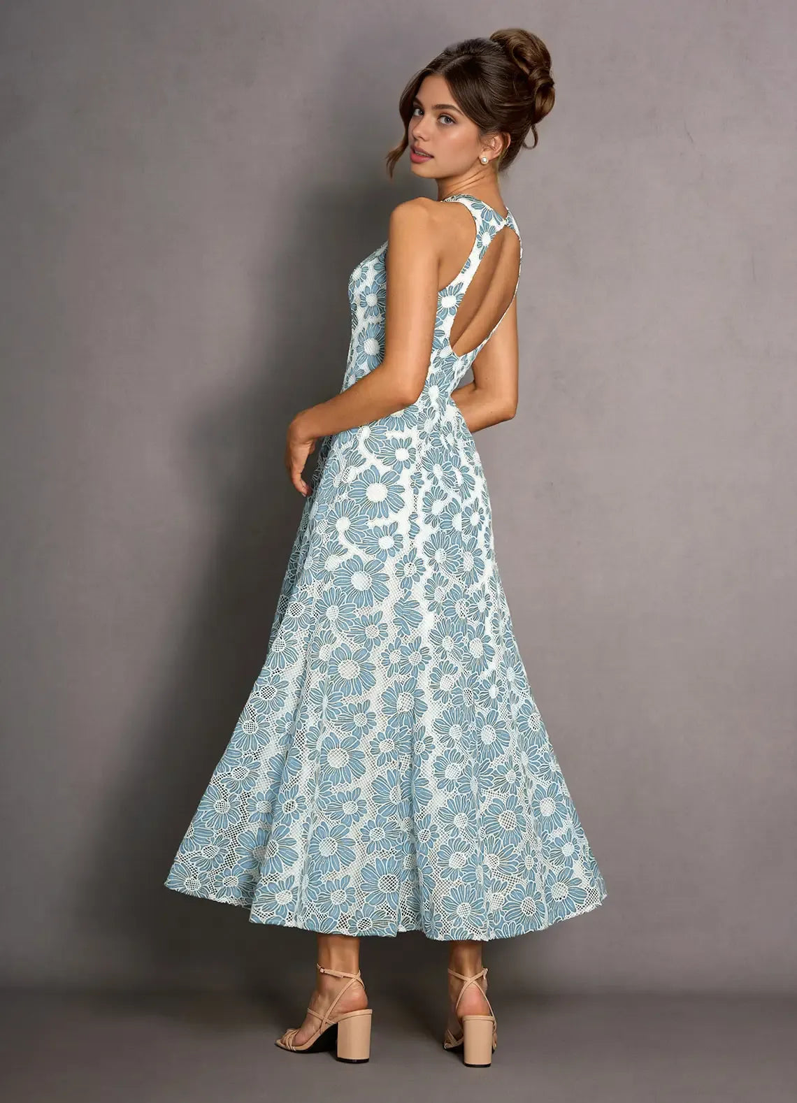 A-Line High Neck Sleeveless Backless Ankle-Length Evening Dress