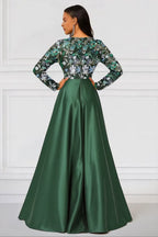 A-Line Long Sleeve V Neck Sequins Floor-Length Mother Of The Bride Dress