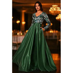 A-Line Long Sleeve V Neck Sequins Floor-Length Mother Of The Bride Dress