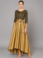 A-Line Long Sleeve Crew Neck Sequins Asymmetrical-Length Mother Of The Bride Dress