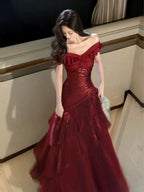 A-Line Off-Shoulder Short Sleeves Backless Floor-Length Prom Dress