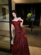 A-Line Off-Shoulder Short Sleeves Backless Floor-Length Prom Dress