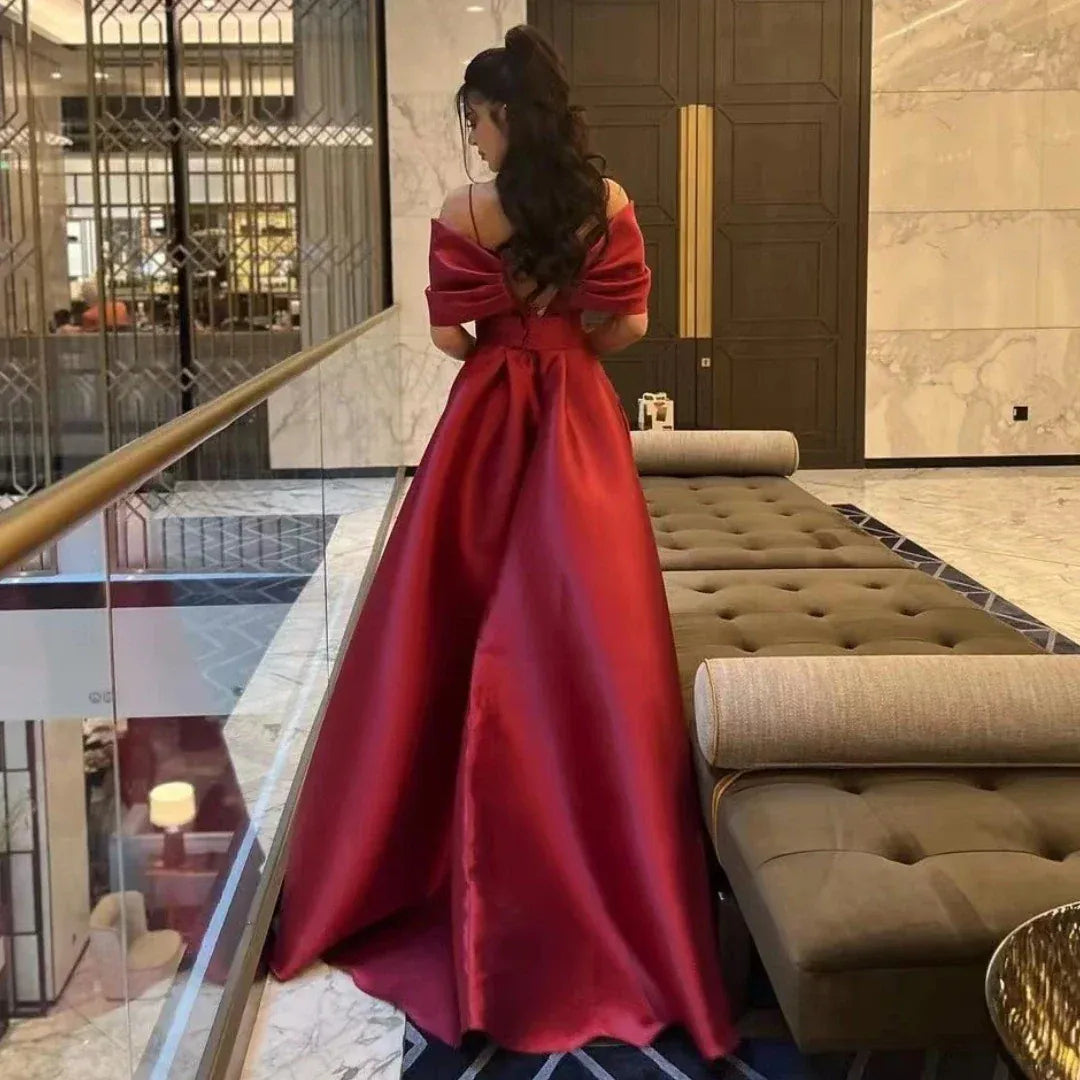 A-Line Off-The-Shoulder Sleeveless Pleated Sweep Train Prom Dress