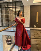 A-Line Off-The-Shoulder Sleeveless Pleated Sweep Train Prom Dress