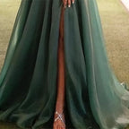 Elegant A-Line Off Shoulder Bow Slit Emerald Green Floor Length Prom Dress For Sale