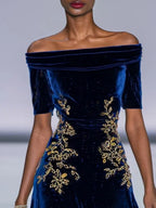 A-Line Off The Shoulder Half Sleeve Zipper Up Tea-Length Prom Dress