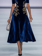 A-Line Off The Shoulder Half Sleeve Zipper Up Tea-Length Prom Dress