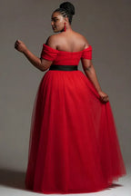 A-Line Off The Shoulder Sleeveless Pleated Floor Length Plus Size Prom Dress
