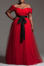 A-Line Off The Shoulder Sleeveless Pleated Floor Length Plus Size Prom Dress