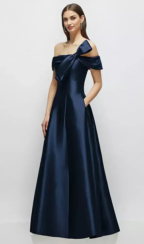 A-Line Off the Shoulder Cap Sleeve Backless Floor-Length Mother of the Bride Dress