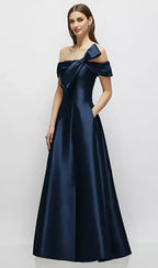 A-Line Off the Shoulder Cap Sleeve Backless Floor-Length Mother of the Bride Dress