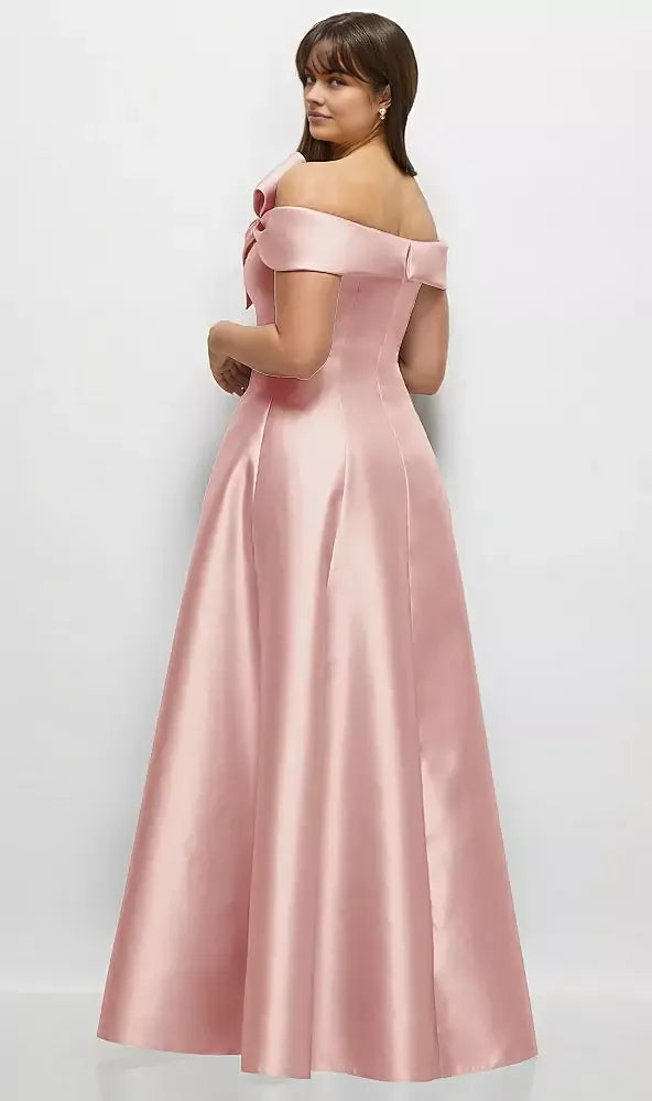 A-Line Off the Shoulder Cap Sleeve Backless Floor-Length Mother of the Bride Dress