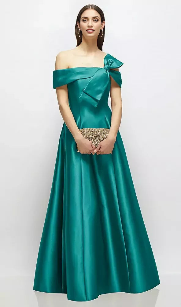 A-Line Off the Shoulder Cap Sleeve Backless Floor-Length Mother of the Bride Dress