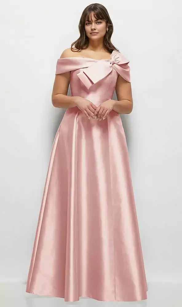 A-Line Off the Shoulder Cap Sleeve Backless Floor-Length Mother of the Bride Dress