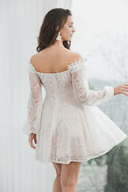 A-Line Off the Shoulder Long Sleeves Zipper Up Short-Mini Wedding Dress