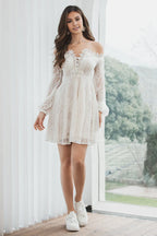 A-Line Off the Shoulder Long Sleeves Zipper Up Short-Mini Wedding Dress