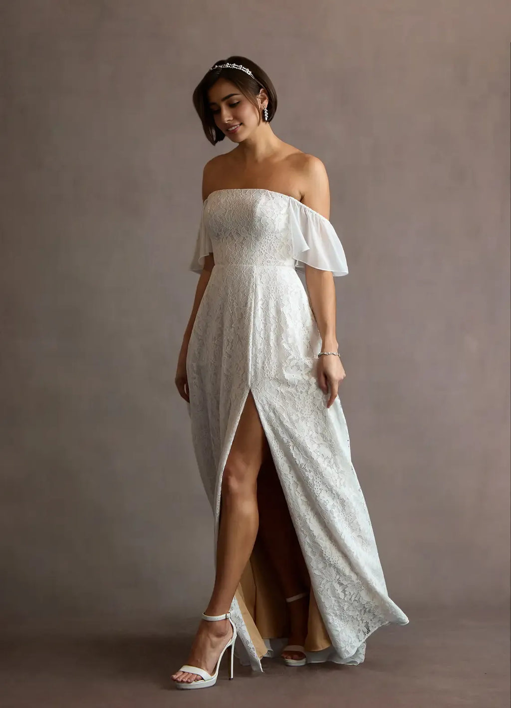 A-Line Off the Shoulder Sleeveless Back Zip Floor-Length Evening Dress
