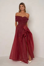 A-Line Off the Shoulder Sleeveless Backless Floor-Length Prom Dress