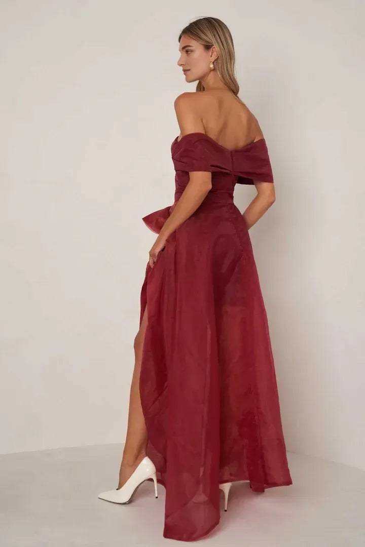 A-Line Off the Shoulder Sleeveless Backless Floor-Length Prom Dress