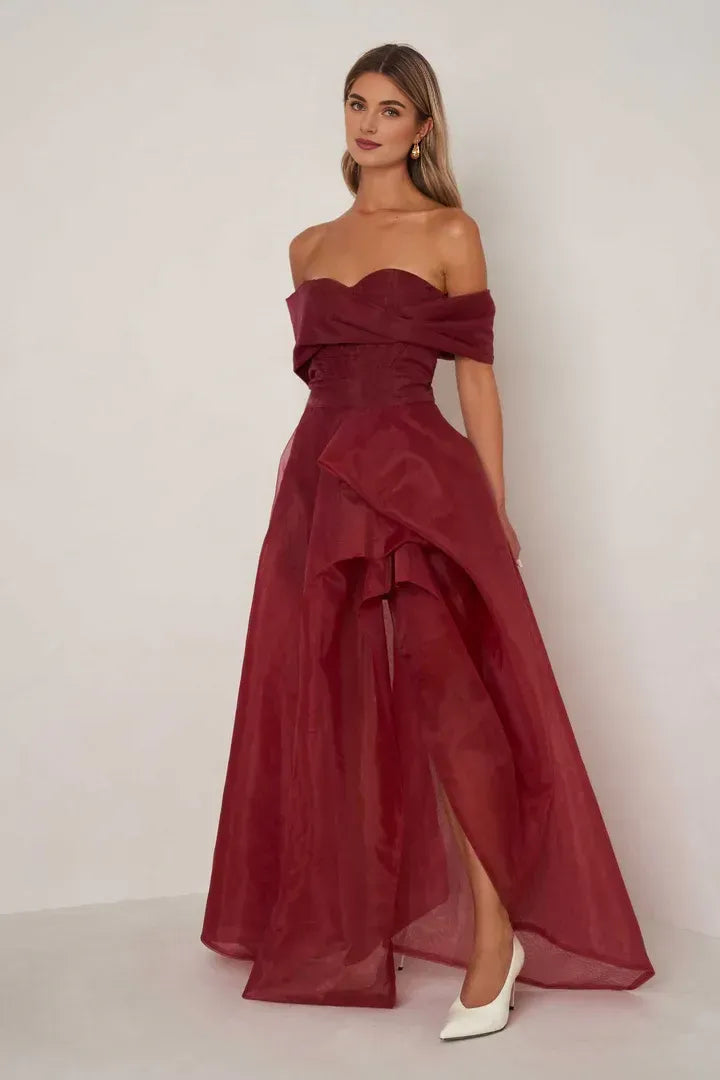 A-Line Off the Shoulder Sleeveless Backless Floor-Length Prom Dress