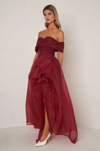 A-Line Off the Shoulder Sleeveless Backless Floor-Length Prom Dress